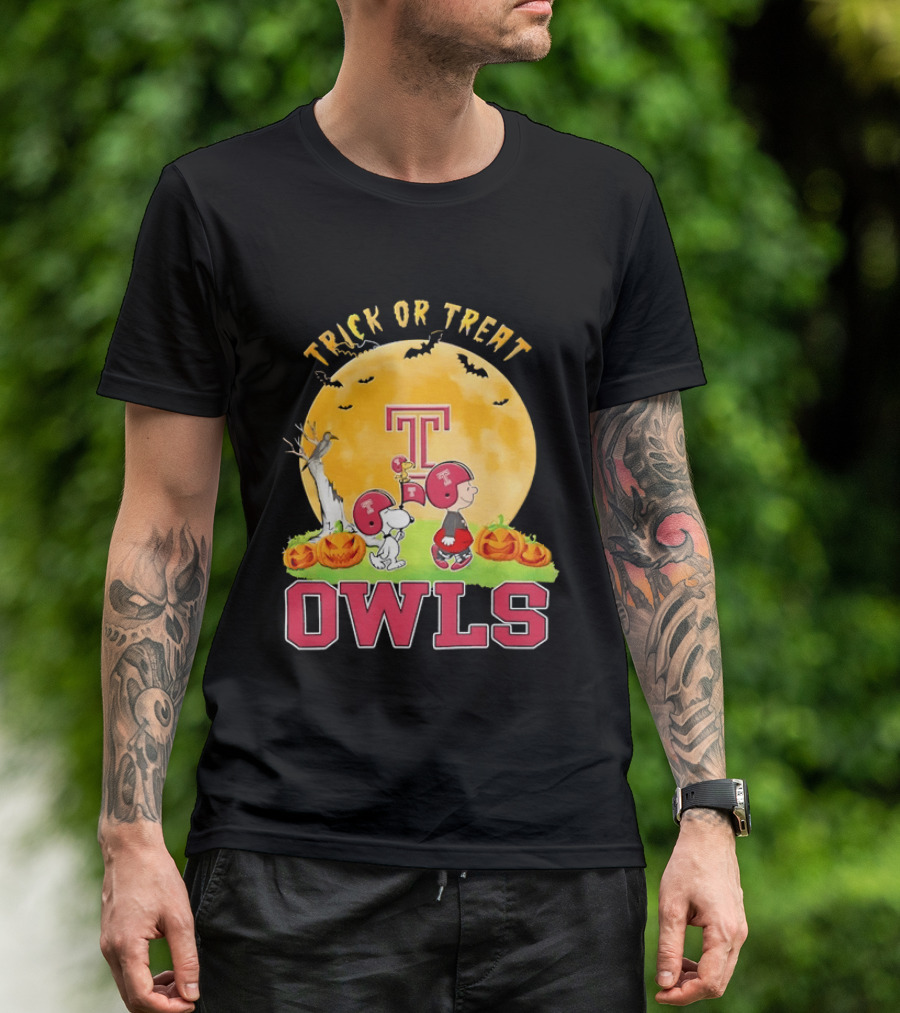 Trick Or Treat Temple Owls Charlie Brown Snoopy Halloween T-Shirt