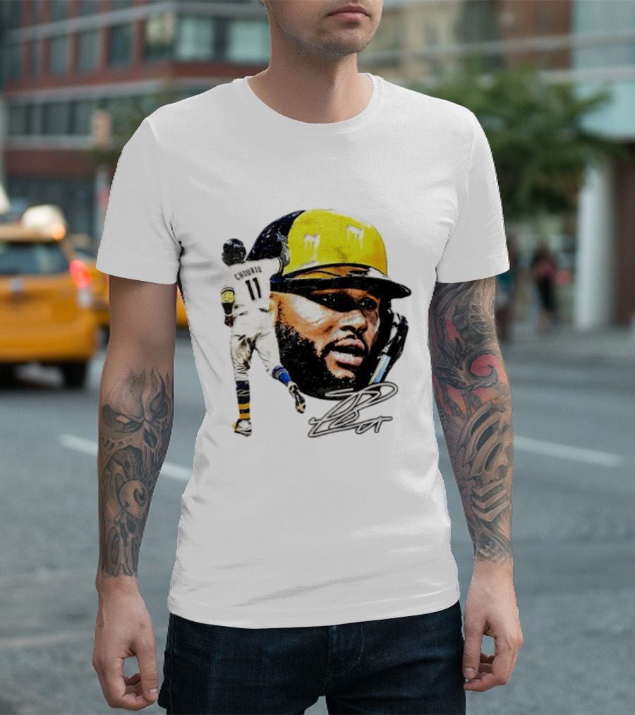 Jackson Chourio #11 Milwaukee Baseball Player Portrait And Signature T-Shirt