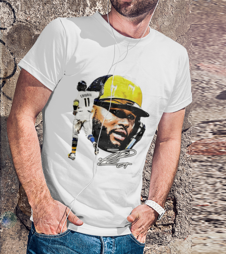 Jackson Chourio #11 Milwaukee Baseball Player Portrait And Signature T-Shirt