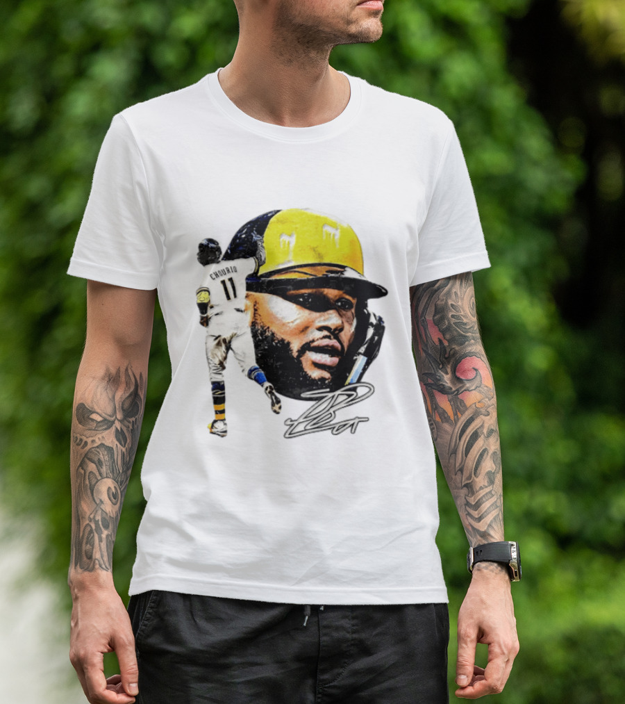 Jackson Chourio #11 Milwaukee Baseball Player Portrait And Signature T-Shirt