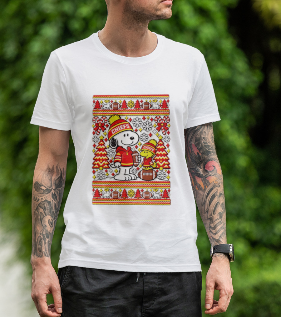 Kansas City Chiefs Snoopy Woodstock Christmas Football Sweater T-Shirt