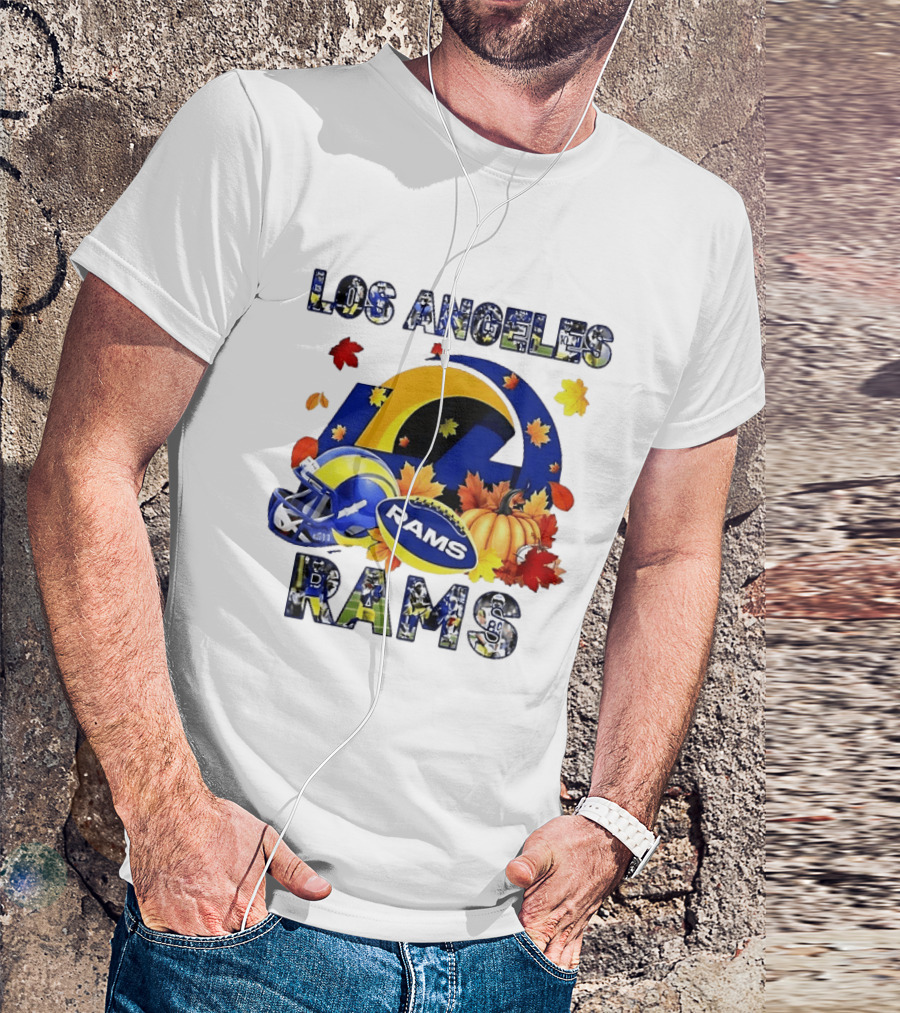 Los Angeles Rams Halloween Fall Football With Leaves And Pumpkin T-Shirt