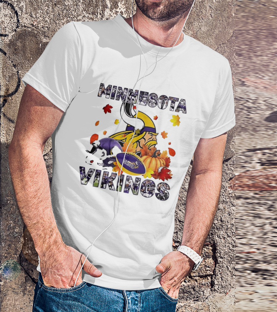 Minnesota Vikings Autumn Football Halloween Leaves Pumpkin T-Shirt