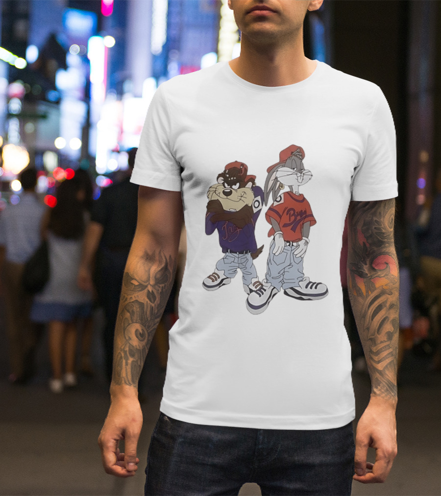 Taz And Bugs Bunny 90s Hip Hop Style Looney Tunes Fashion T-Shirt