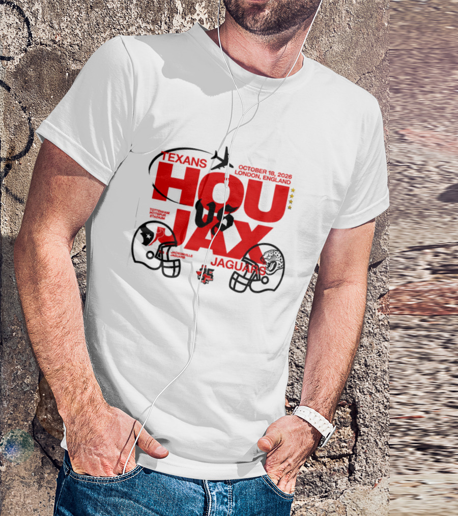 Texans Vs Jaguars London October 2023 NFL Matchup HOU JAX Helmets And Airplane T-Shirt