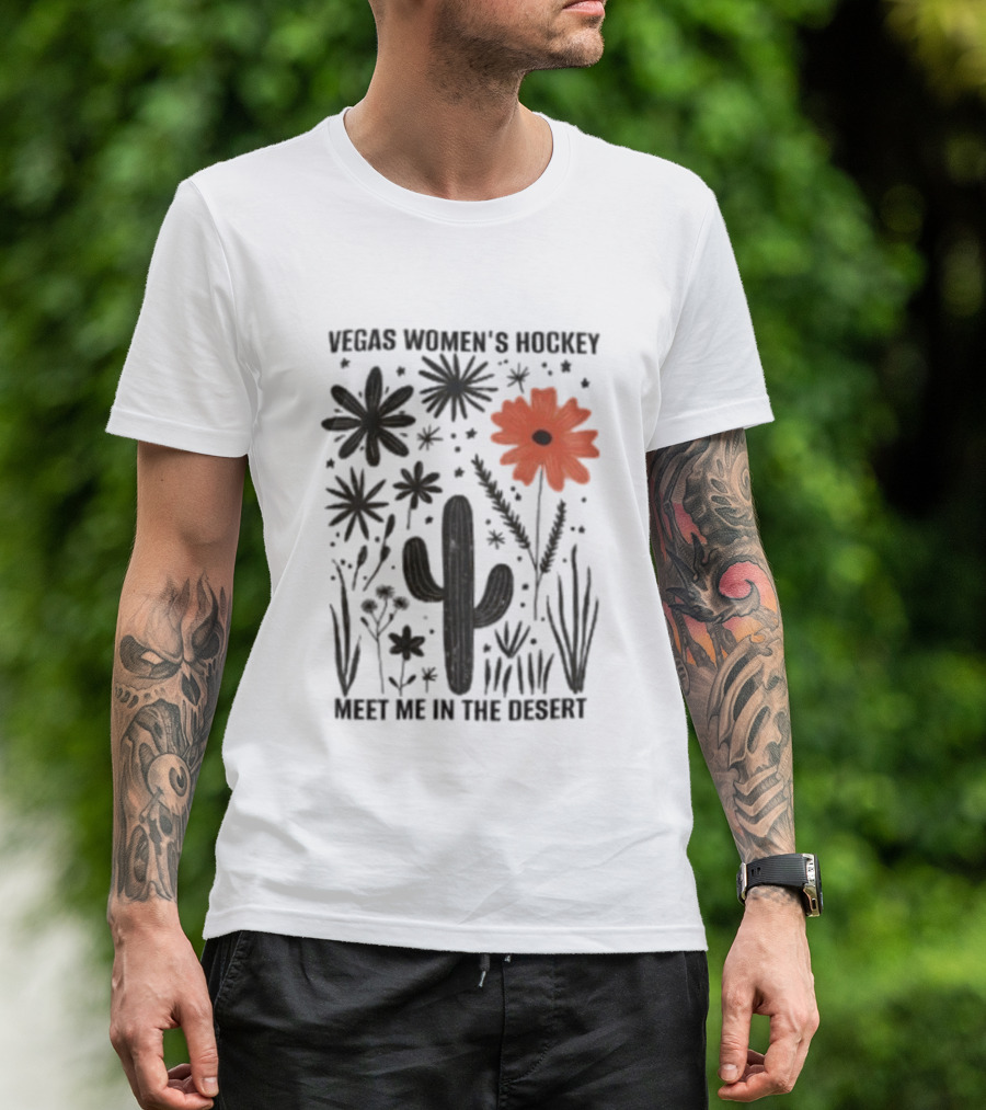 Vegas Women's Hockey Meet Me In The Desert Cactus And Blooms T-Shirt