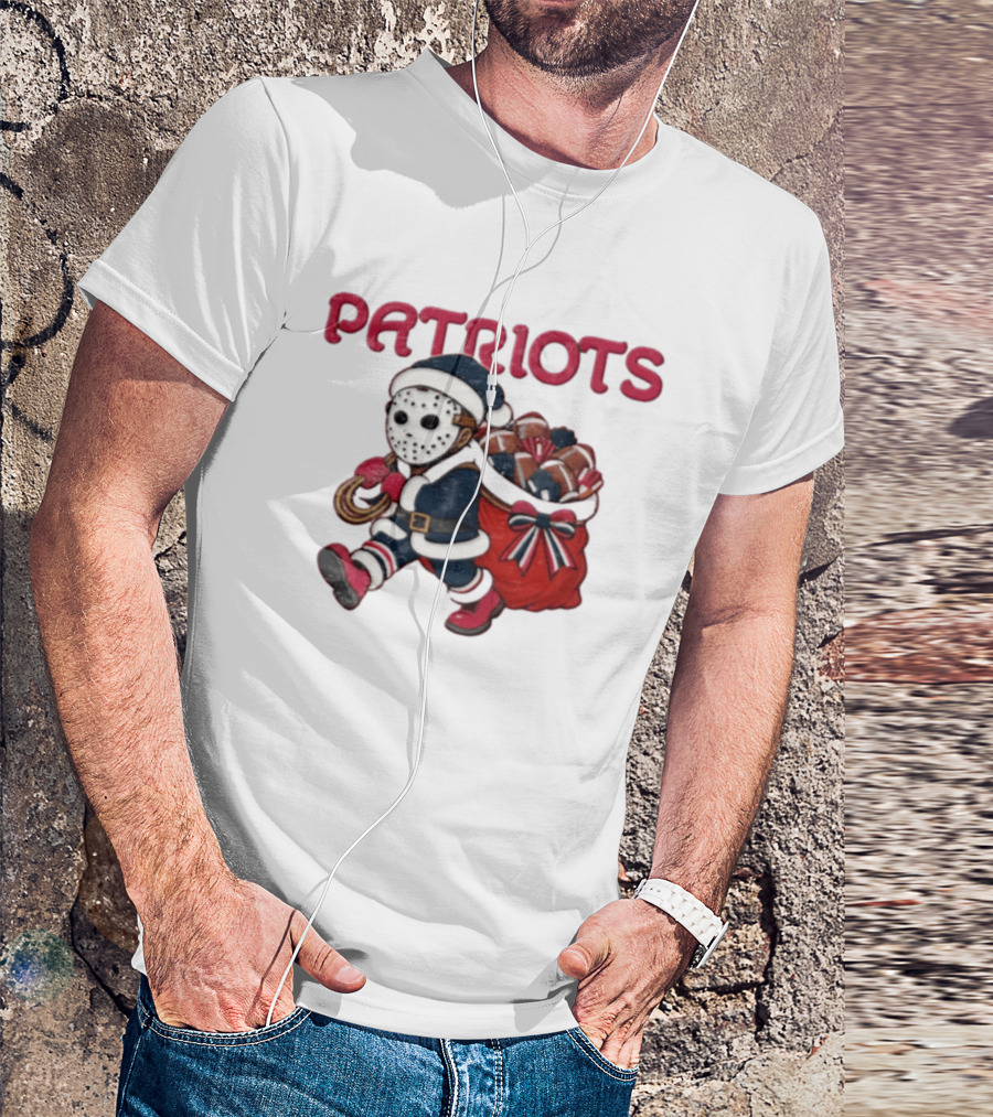 Patriots Christmas Football Horror Red Navy Holiday Mask T-Shirt