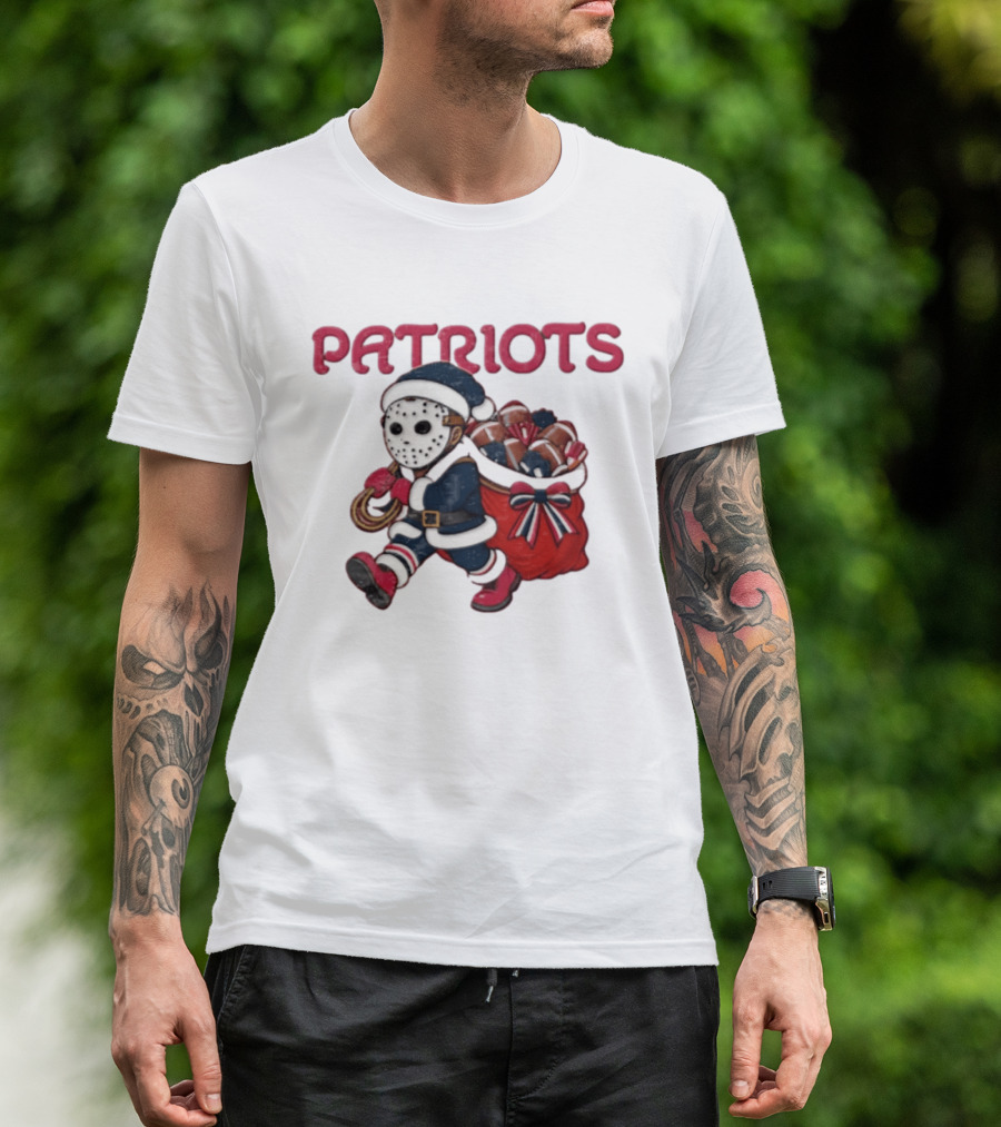 Patriots Christmas Football Horror Red Navy Holiday Mask T-Shirt