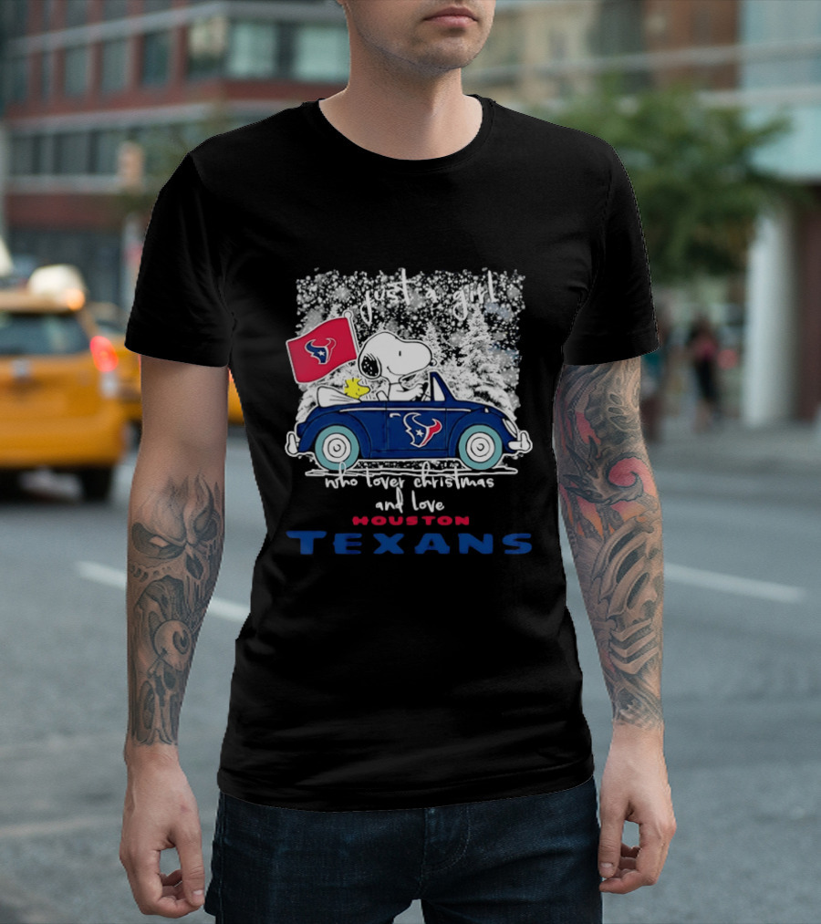 Snoopy Just A Girl Who Loves Christmas And The Houston Texans T-Shirt