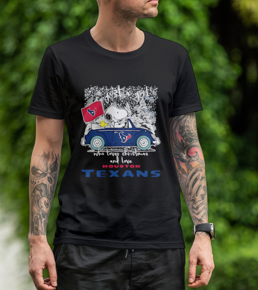 Snoopy Just A Girl Who Loves Christmas And The Houston Texans T-Shirt