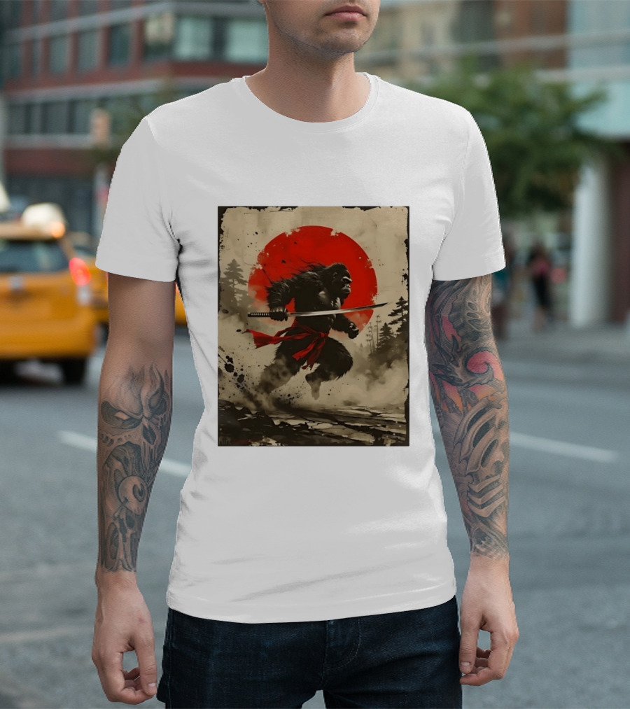 Samurai Gorilla Katana With Rising Sun T-Shirt