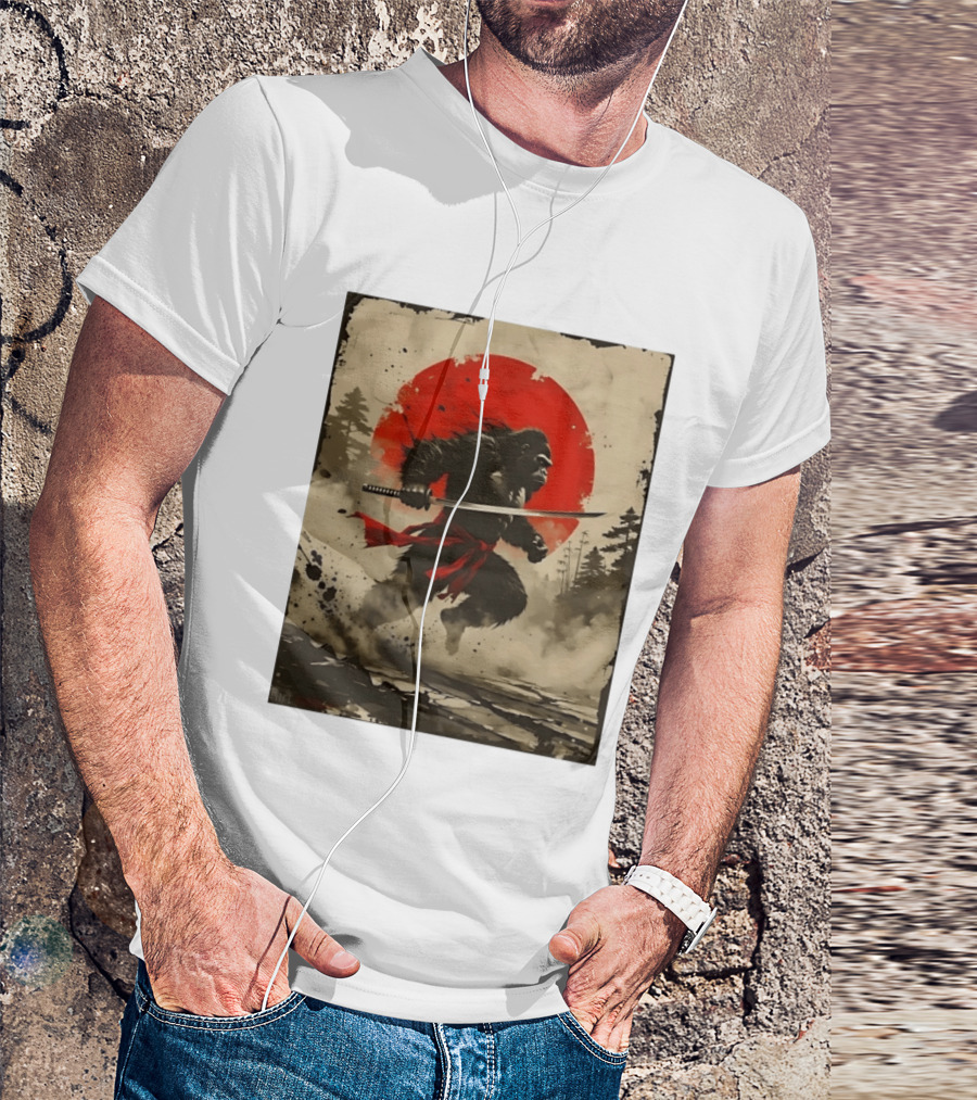 Samurai Gorilla Katana With Rising Sun T-Shirt
