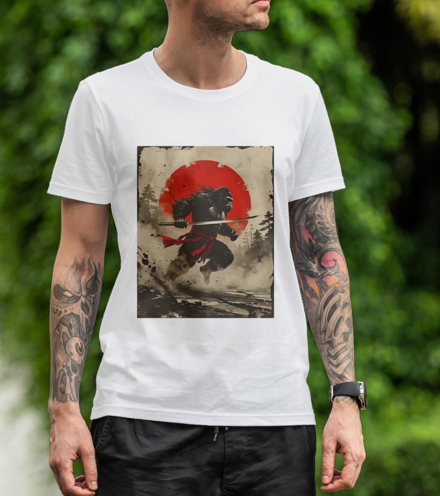 Samurai Gorilla Katana With Rising Sun T-Shirt