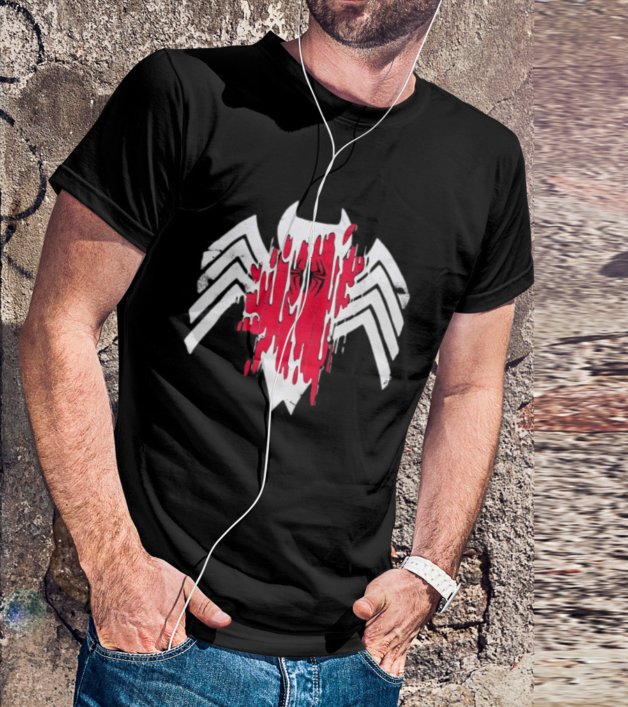 Spider Man Symbiote Venom Drip White Spider Icon Red Paint Splatter T-Shirt
