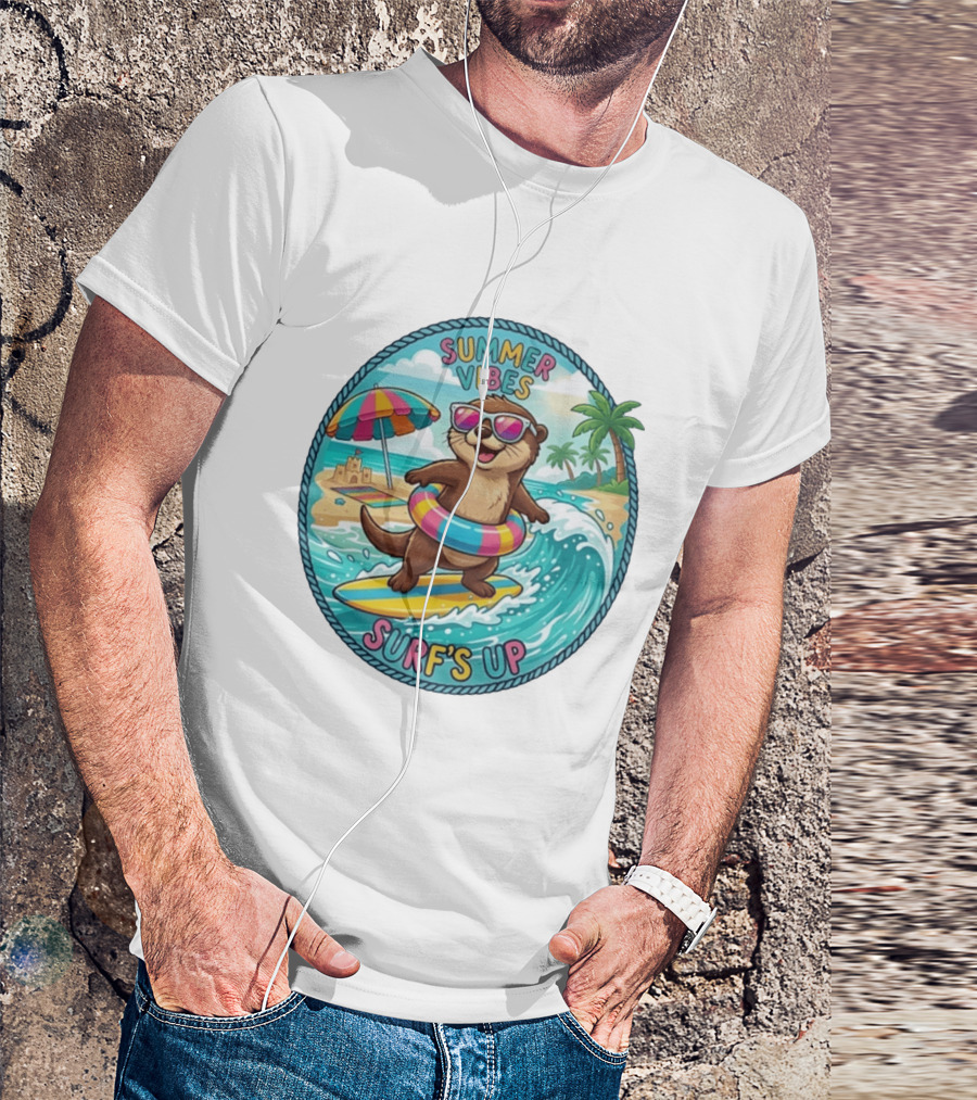 Summer Vibes Surf's Up Otter Beach Adventure T-Shirt