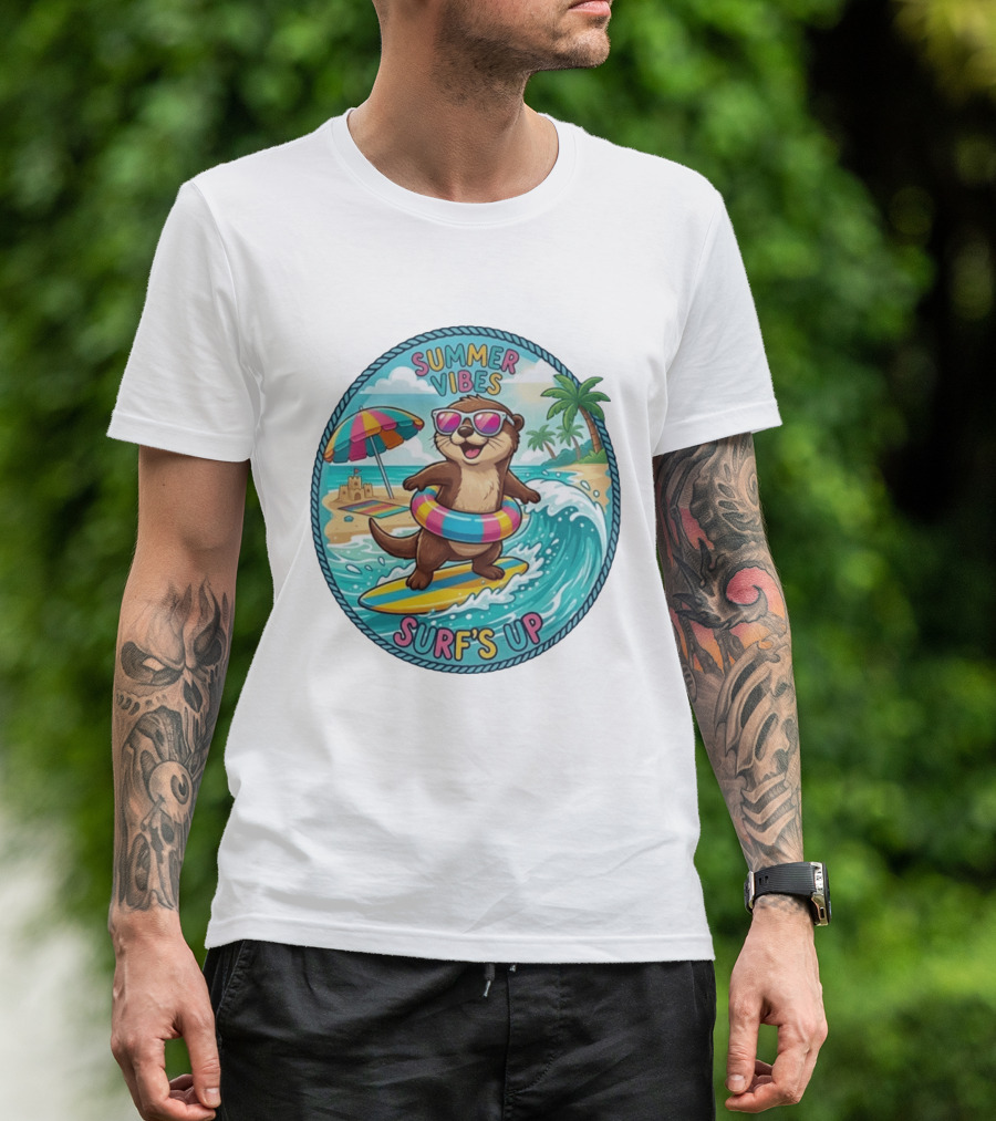 Summer Vibes Surf's Up Otter Beach Adventure T-Shirt