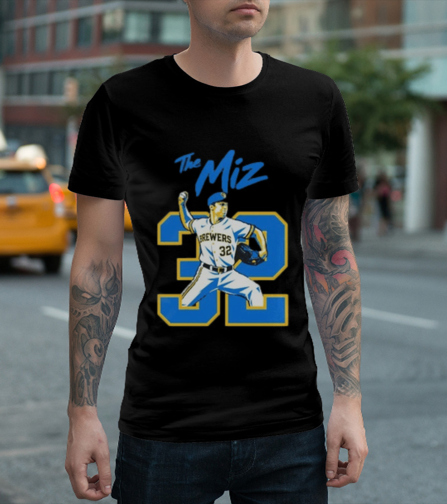The Miz Milwaukee Brewers 32 MLB Baseball Player Pitching T-Shirt