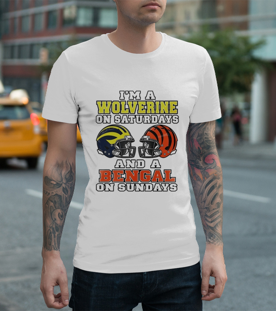 I’m A Michigan Wolverines On Saturdays And A Cincinnati Bengals On Sundays 2 Helmet 2026 T-Shirt
