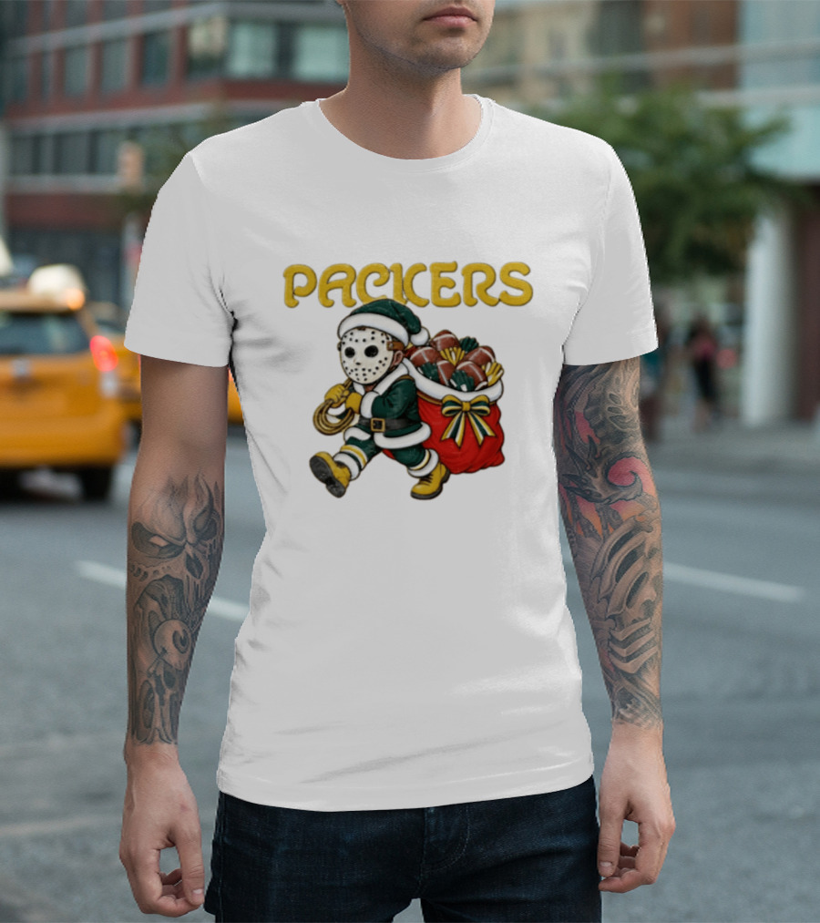 Wisconsin Green Gold Football Christmas Horror T-Shirt