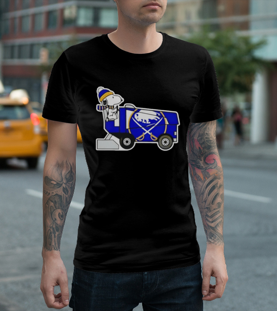 Snoopy Driving Buffalo Sabres NHL Ice Resurfacer Cartoon T-Shirt
