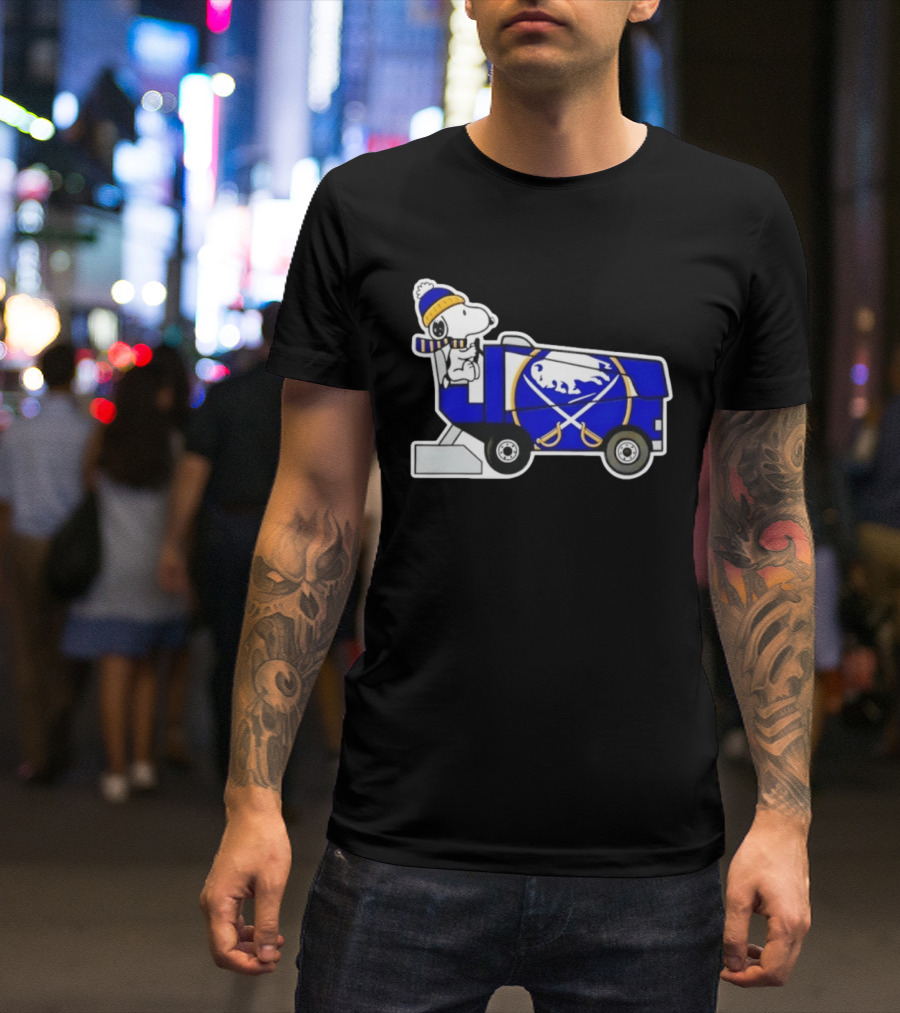 Snoopy Driving Buffalo Sabres NHL Ice Resurfacer Cartoon T-Shirt