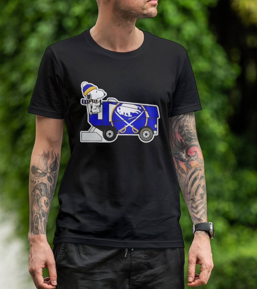 Snoopy Driving Buffalo Sabres NHL Ice Resurfacer Cartoon T-Shirt