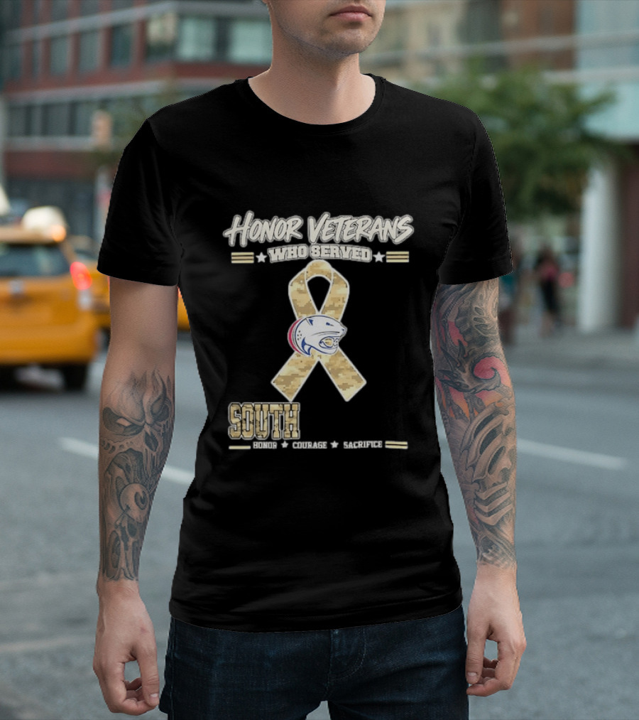 South Alabama Jaguars Honor Veterans Who Served Ribbon Courage Sacrifice T-Shirt