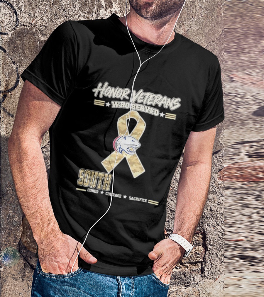 South Alabama Jaguars Honor Veterans Who Served Ribbon Courage Sacrifice T-Shirt