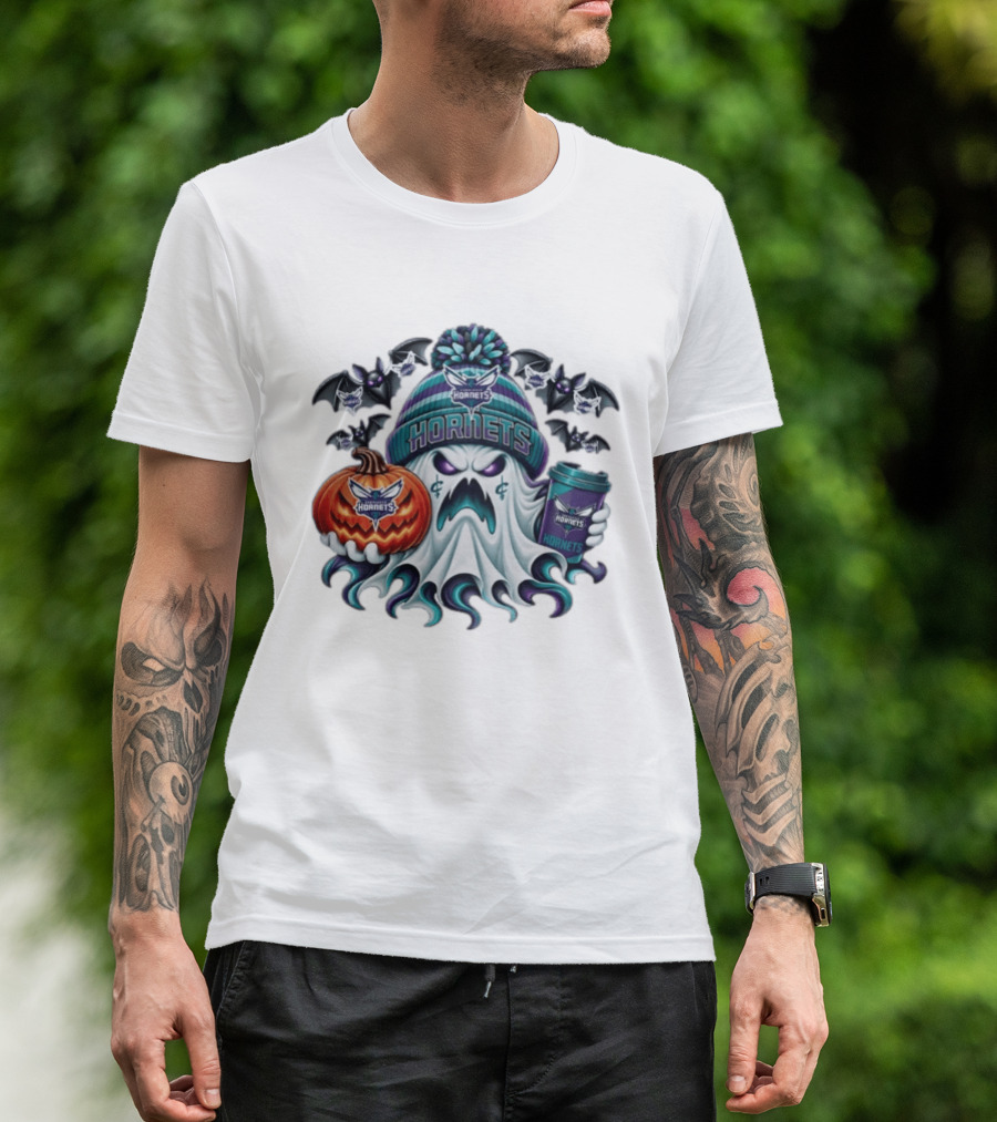 Charlotte Hornets Ghost Coffee Halloween Spooky T-Shirt