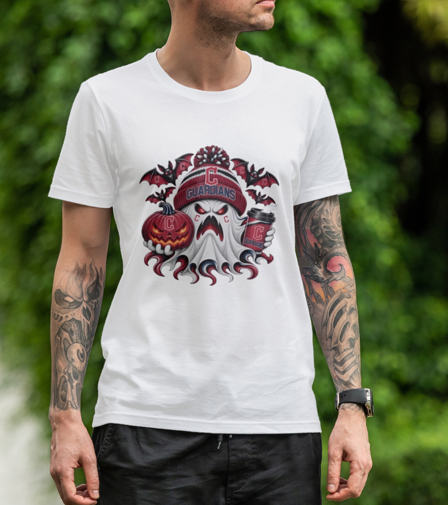 Cleveland Guardians Ghost Halloween Coffee Bat Pumpkin Spooky T-Shirt