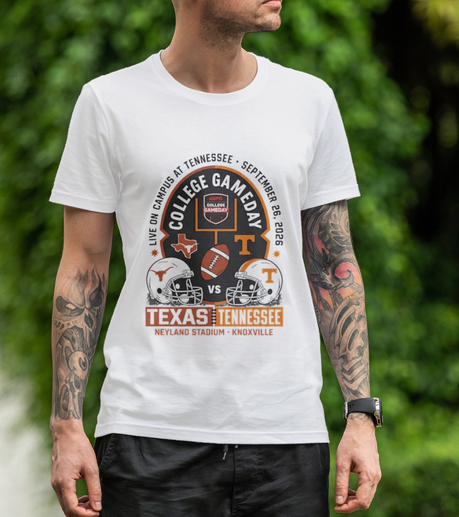 Live On Campus ESPN College GameDay Texas Longhorns Vs Tennessee Volunteers September 26 2026 Neyland Stadium T-Shirt