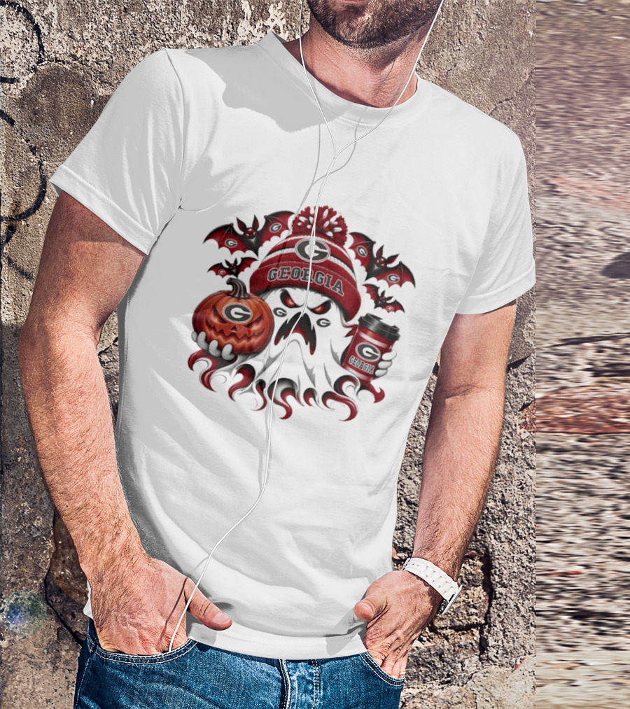 Georgia Bulldogs Halloween Ghost Coffee Pumpkin Spooky Bats T-Shirt