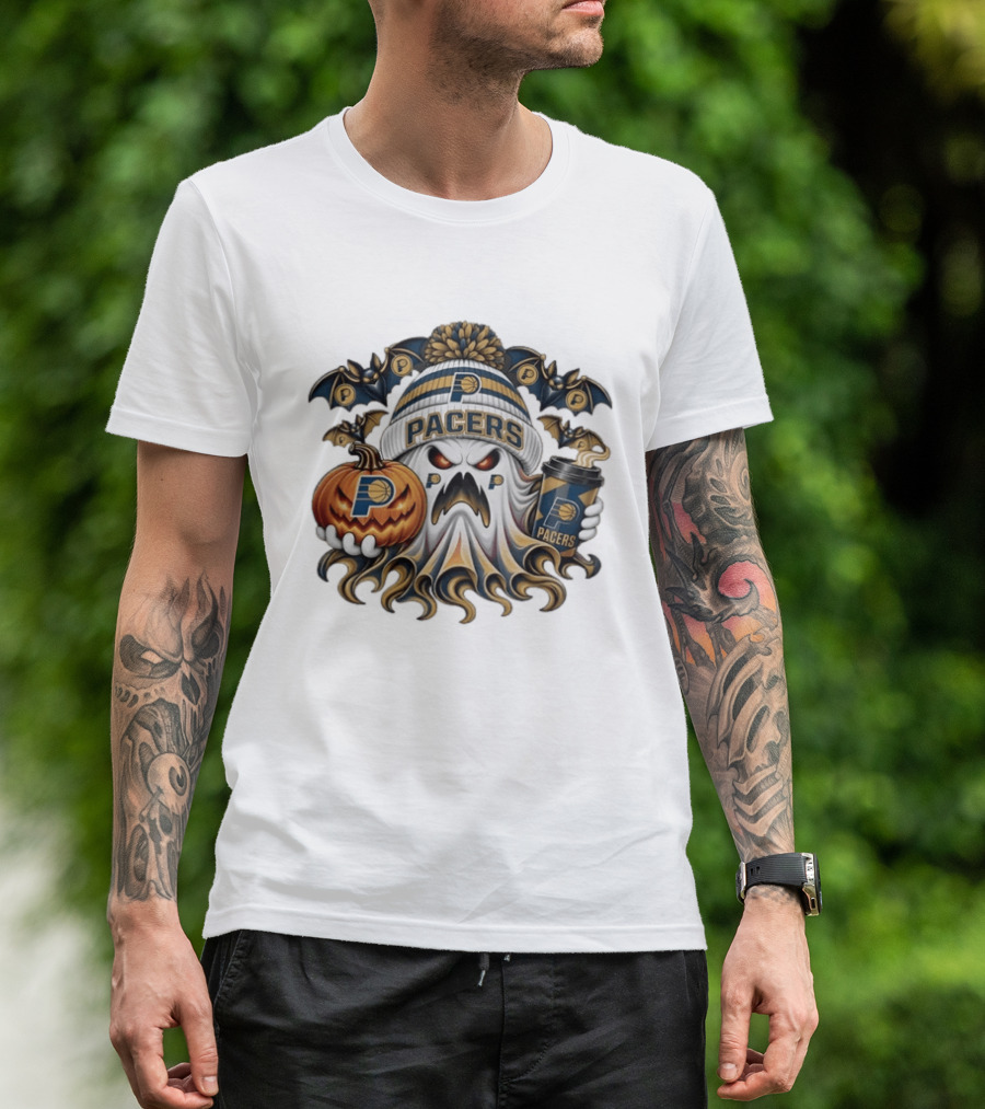 Indiana Pacers Ghost Pumpkin Coffee Halloween Bats T-Shirt