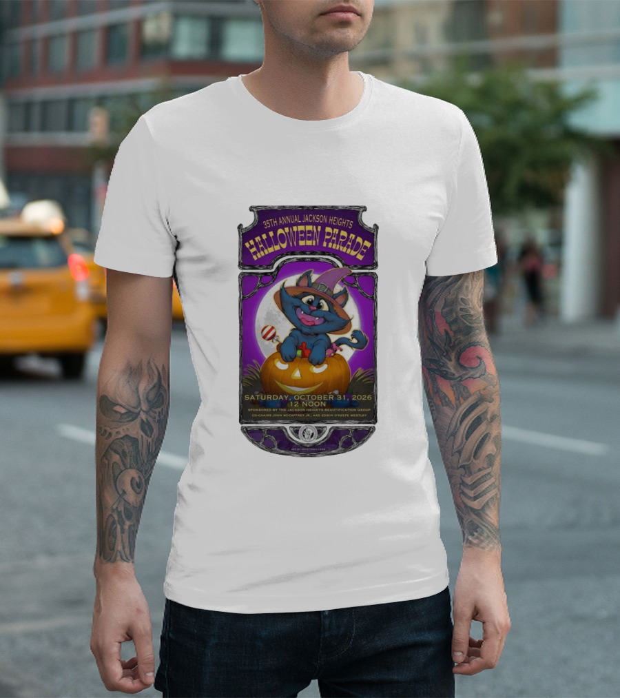 35th Annual Jackson Heights Halloween Parade October 31 2026 Cat Pumpkin T-Shirt