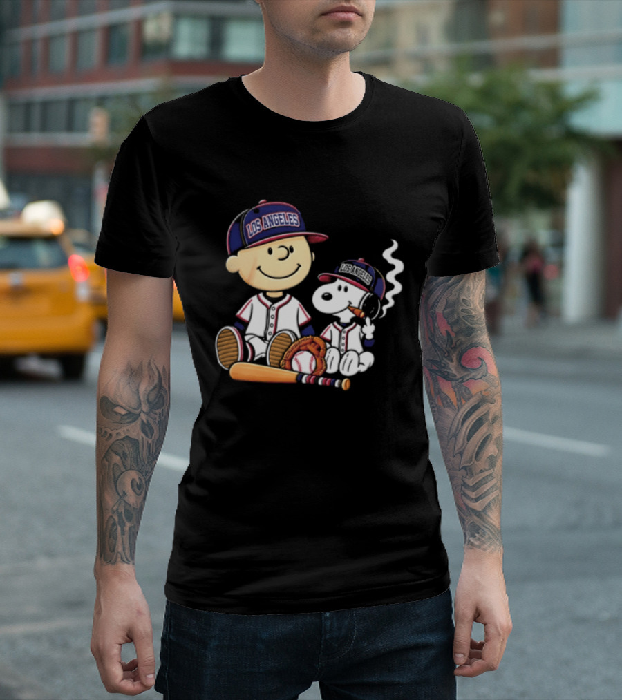 Charlie Brown Snoopy Los Angeles Angels MLB Cigar Smoking Cartoon T-Shirt