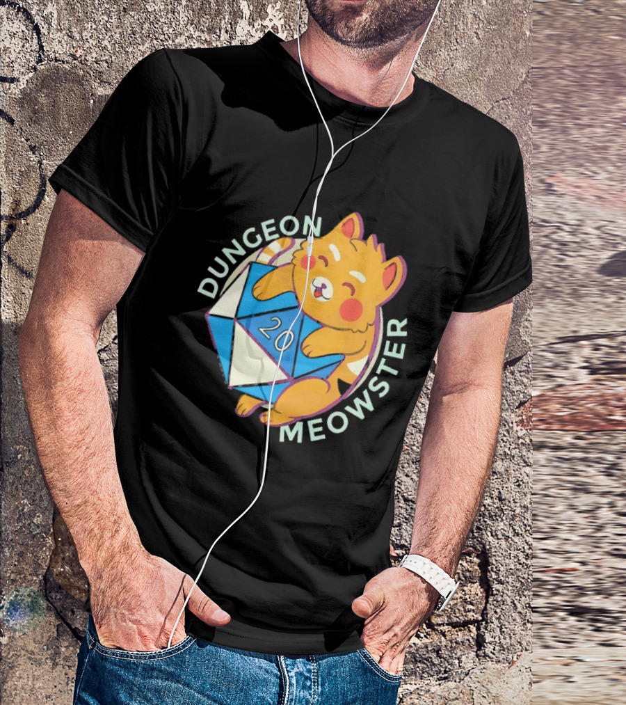 Dungeon Meowster Cat With D20 Dice Dungeons And Dragons T-Shirt