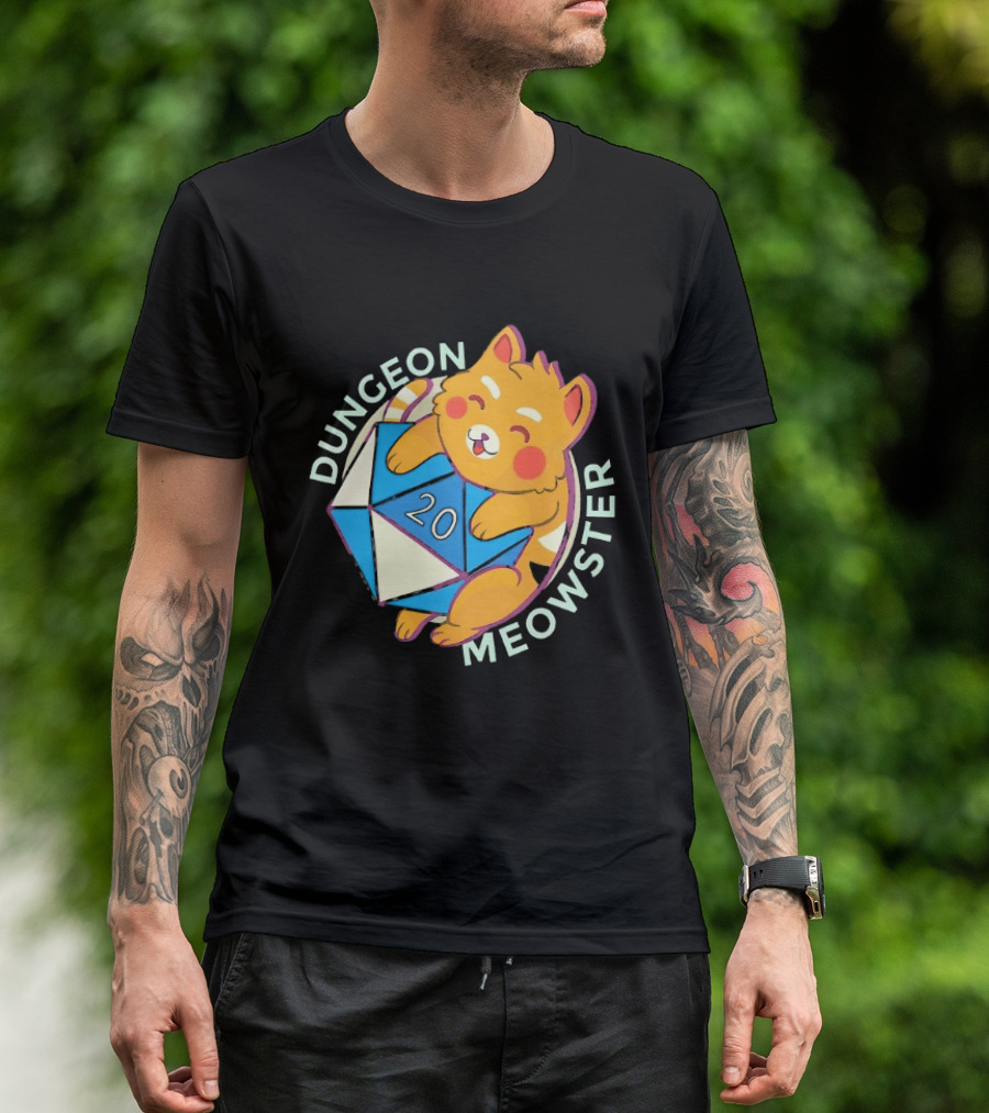 Dungeon Meowster Cat With D20 Dice Dungeons And Dragons T-Shirt