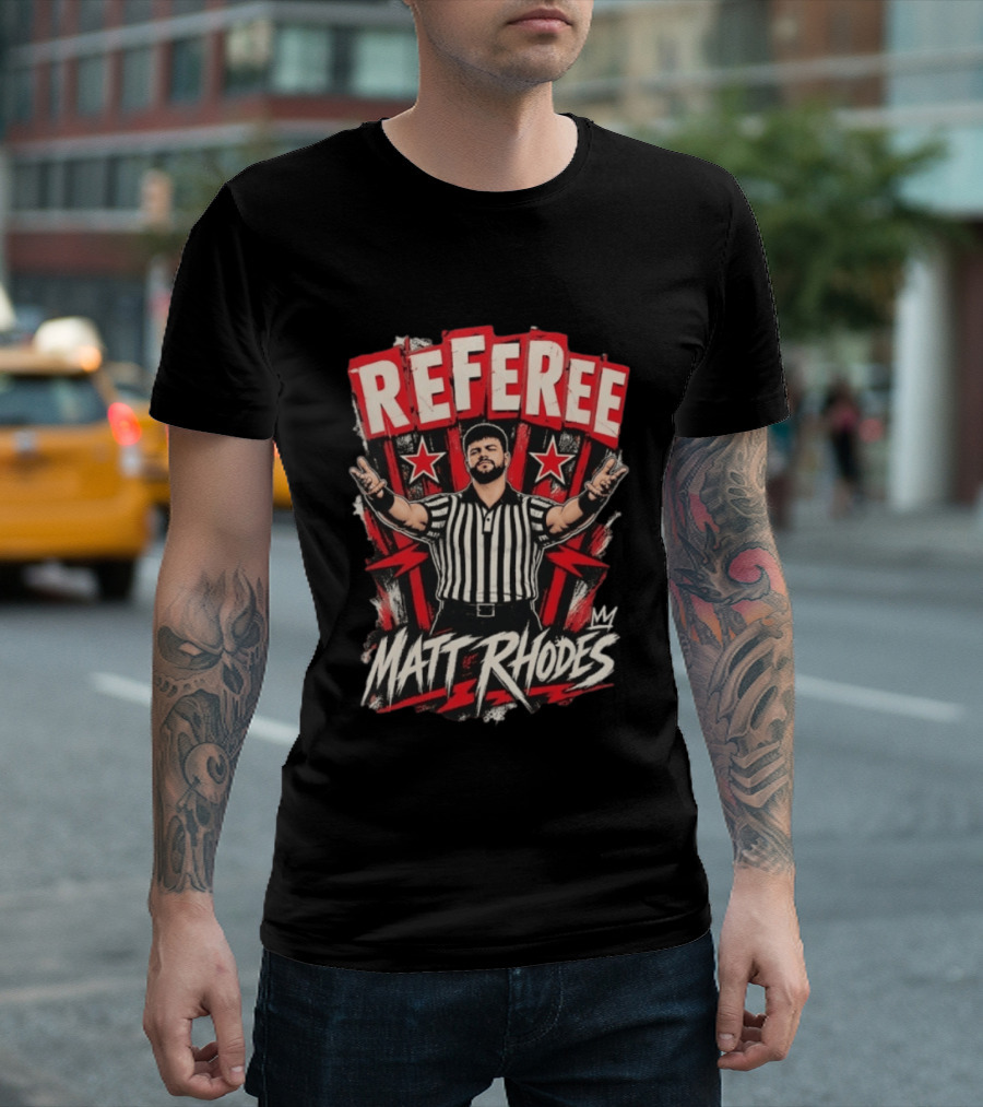 Matt Rhodes Referee Wrestling Distressed Star Burst T-Shirt