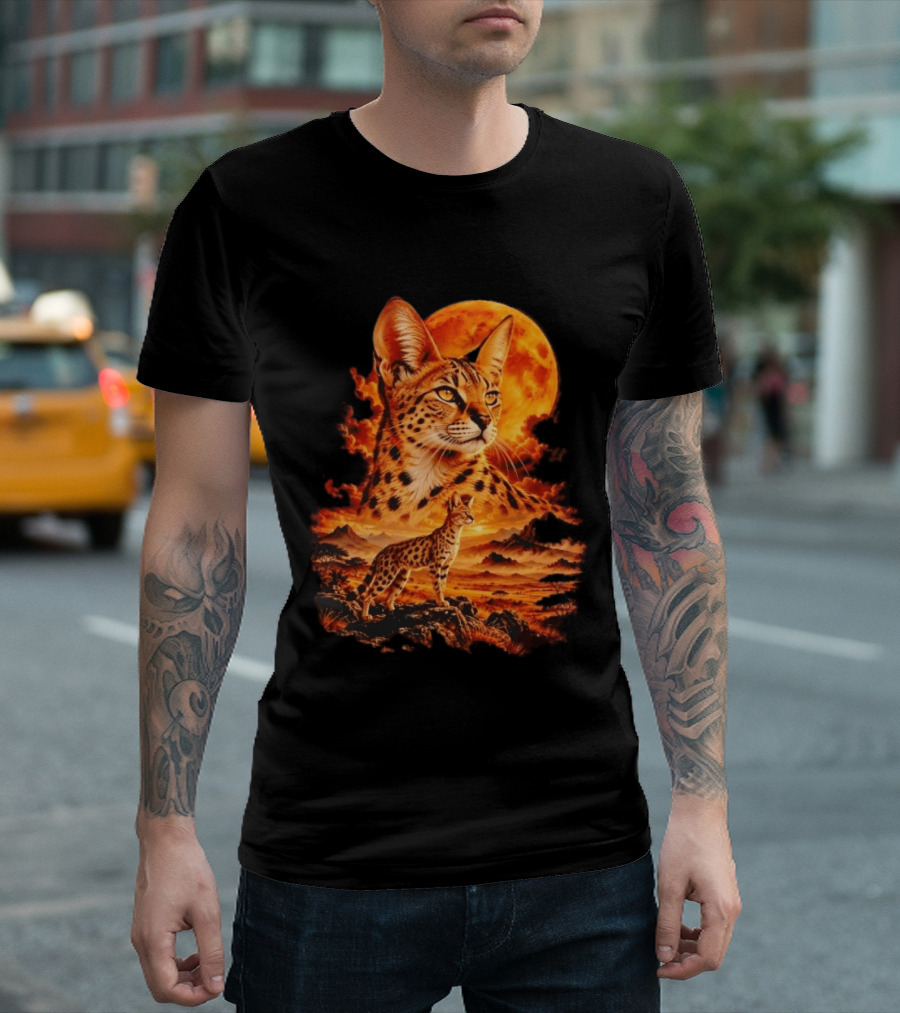 Serval Cat Majestic African Savannah Sunset Scene T-Shirt