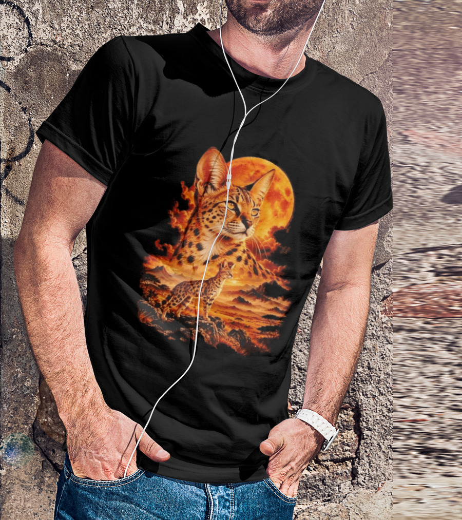 Serval Cat Majestic African Savannah Sunset Scene T-Shirt