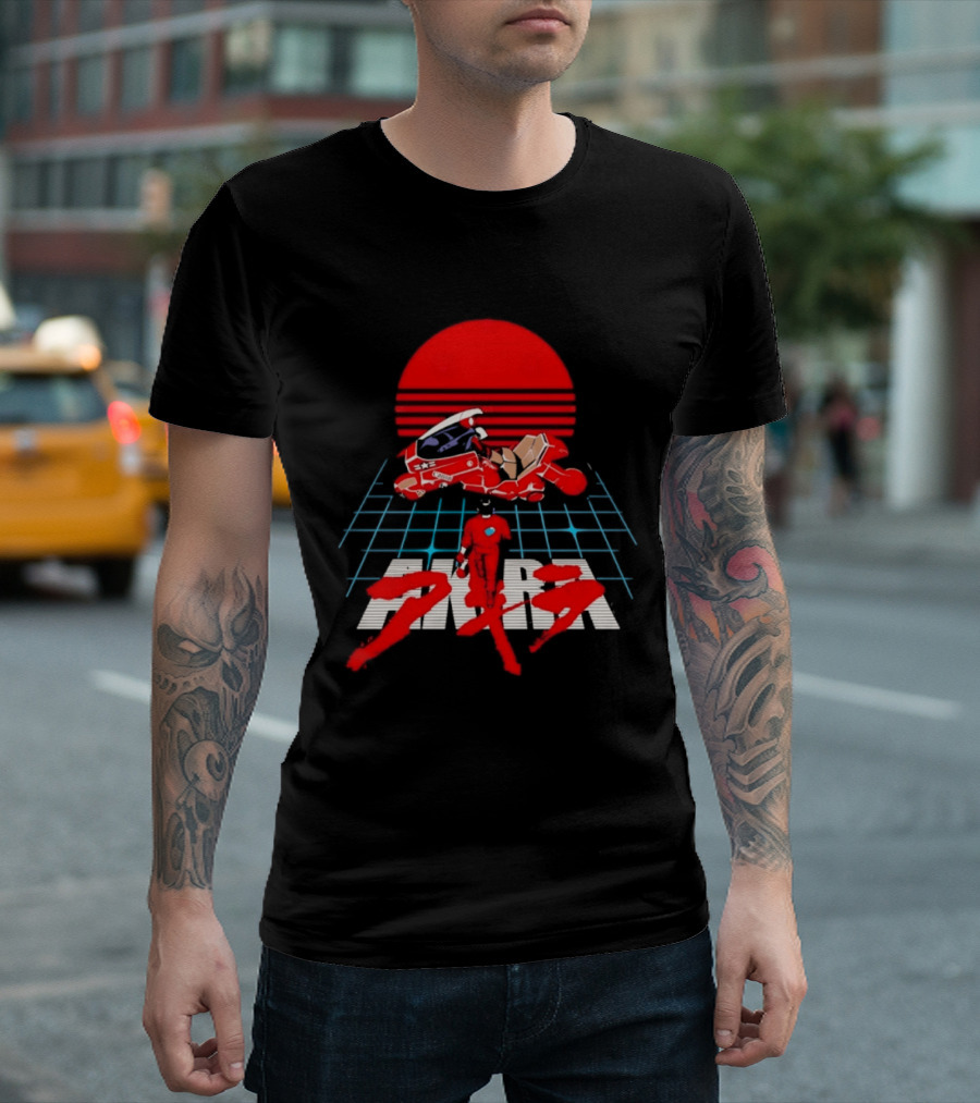 Akira Kaneda Motorcycle Cyberpunk Red Sun Grid T-Shirt