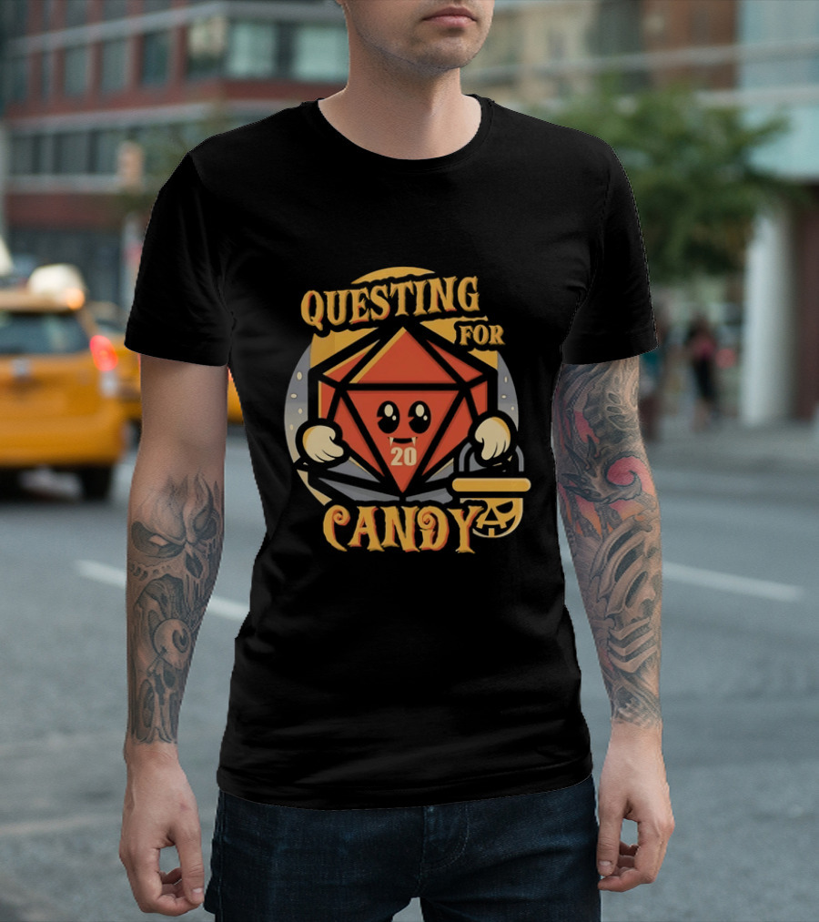 Questing For Candy D20 Halloween Dungeons And Dragons T-Shirt