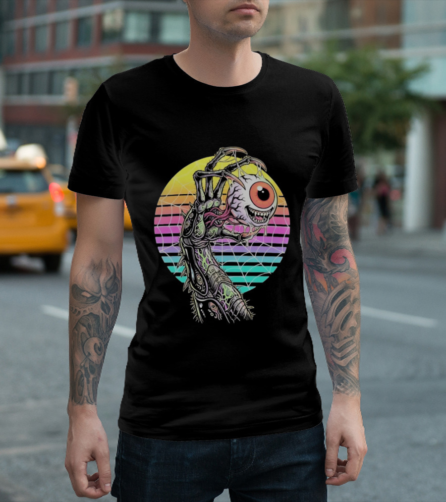 Creepy Eyeball Held By Alien Claw Sunset T-Shirt