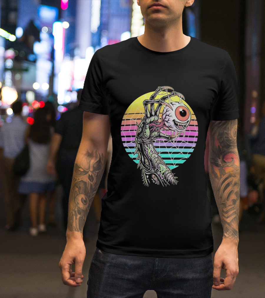 Creepy Eyeball Held By Alien Claw Sunset T-Shirt