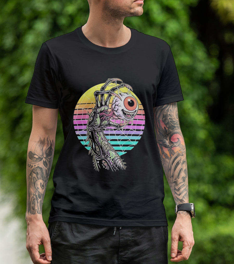 Creepy Eyeball Held By Alien Claw Sunset T-Shirt