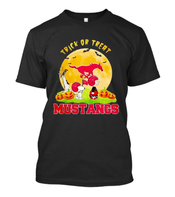 Trick Or Treat SMU Mustangs Halloween Snoopy Charlie Brown Woodstock Moon T-Shirt