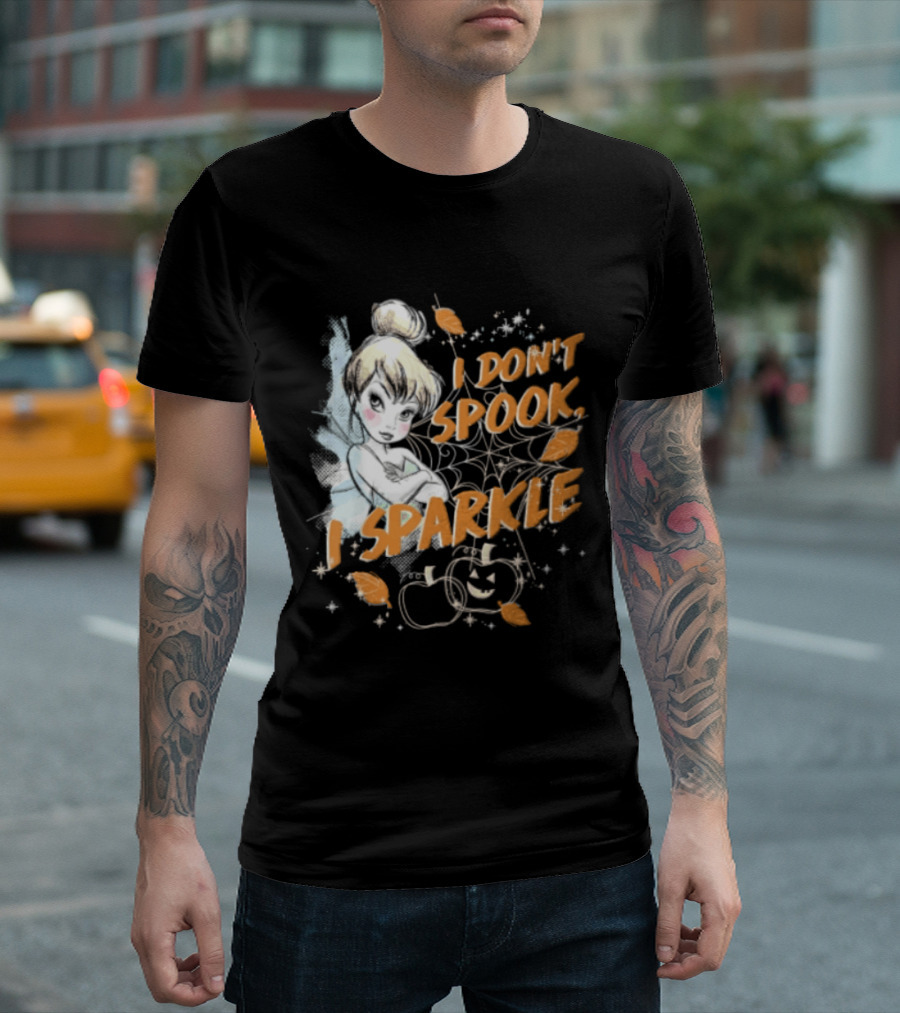 Tinker Bell I Don't Spook I Sparkle Halloween Spider Web Pumpkins T-Shirt
