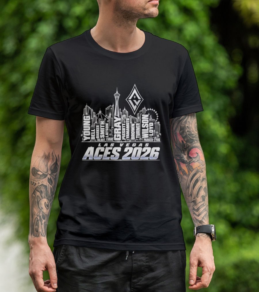 Las Vegas Aces 2026 Skyline Roster Names WNBA T-Shirt