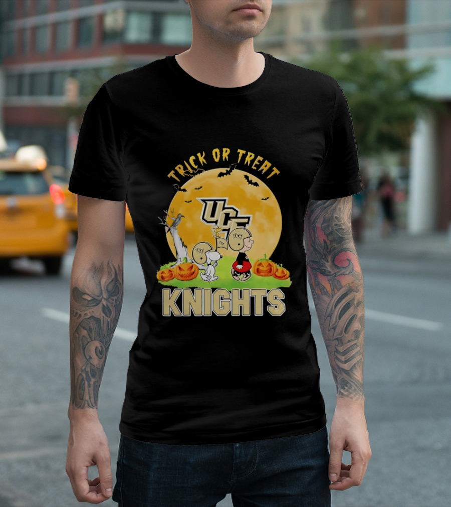 UCF Knights Trick Or Treat Halloween Snoopy Charlie Brown Woodstock Moon T-Shirt