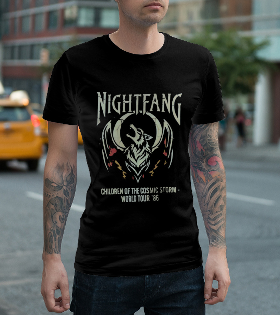 Nightfang World Tour '86 Children Of The Cosmic Storm Wolf And Wings T-Shirt